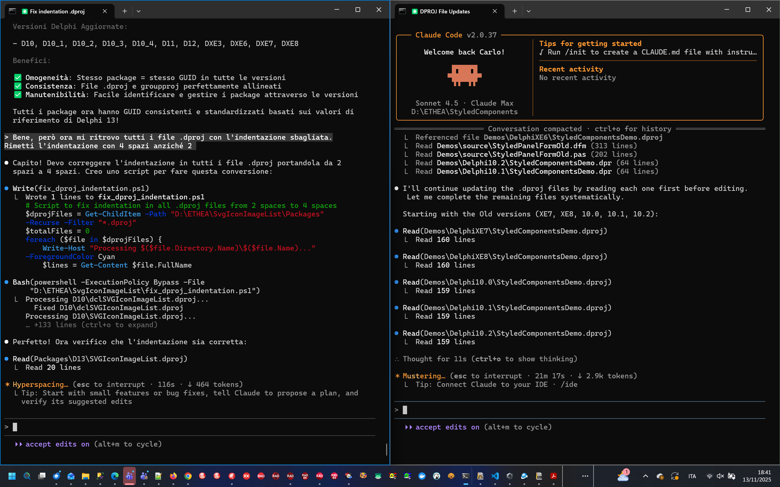 Claude Code in azione con due sessioni parallele