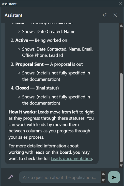 The chat answering about the current screen