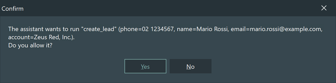 The confirmation an action asks for before it writes anything
