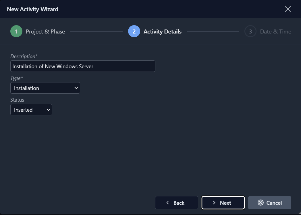 Activity Wizard in TasKitto