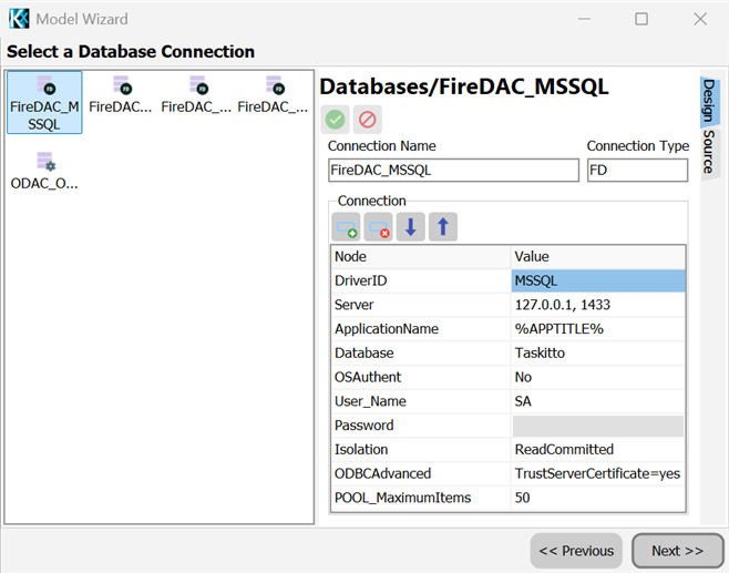 Choosing the database connection