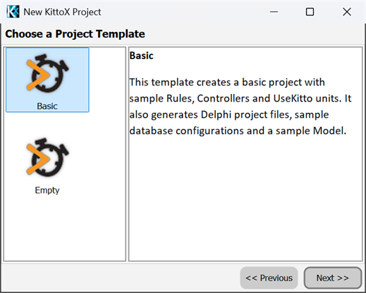 Page 2 — choose a project template