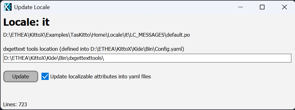The Update Locale dialog
