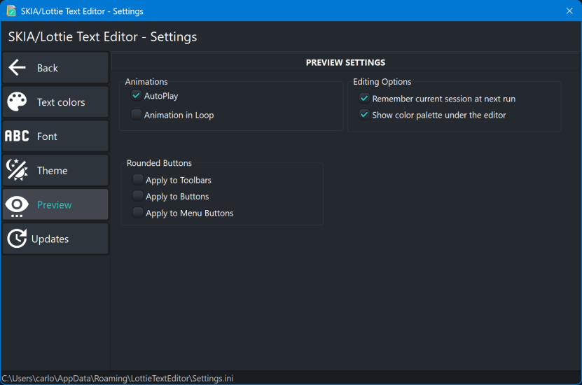 Settings Preview
