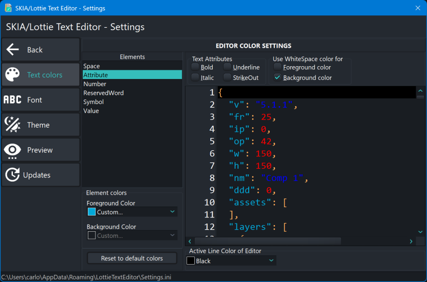 Settings Text Colors