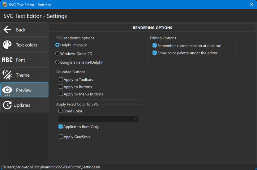 Settings Preview