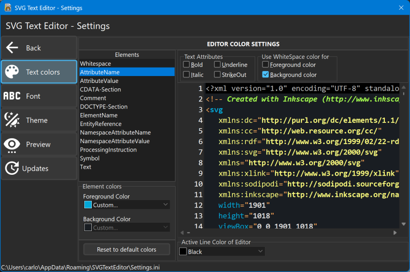Settings Text Colors